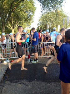 Running strong on swim exit!